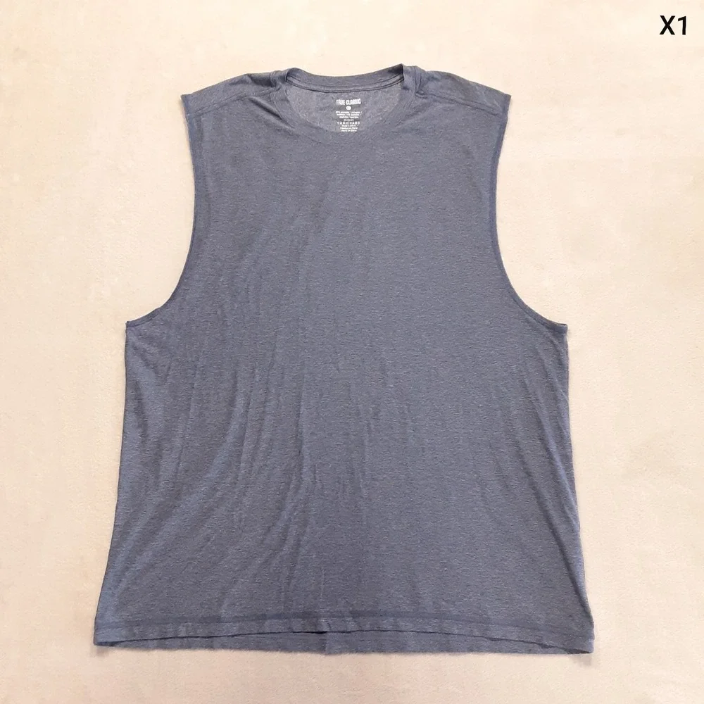 True Classic Mens Sleeveless Active Tee XL Blue Heather Performance Athletic